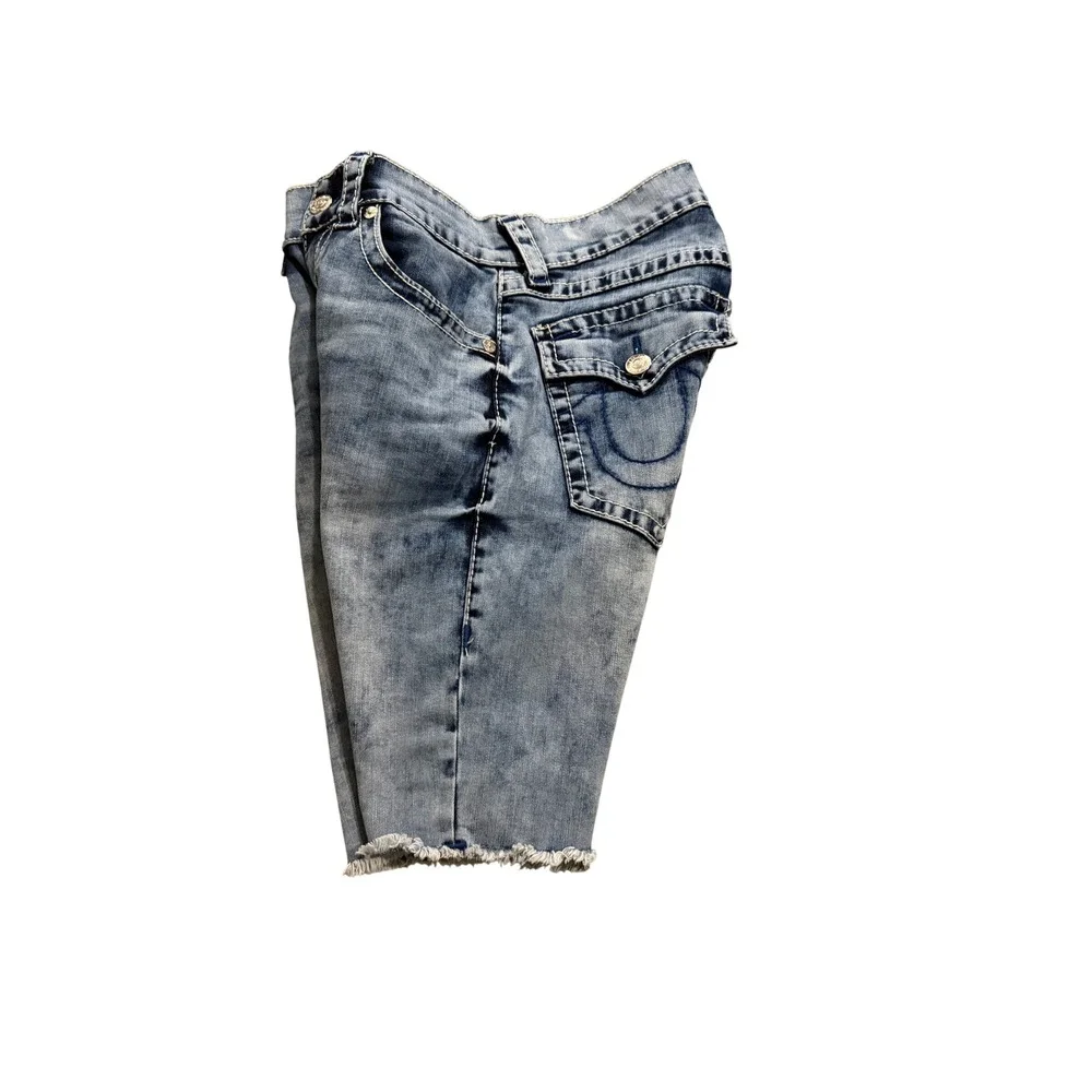 True Religion Ricky Super T Denim Shorts Mens 30 Light Blue Acid Wash
